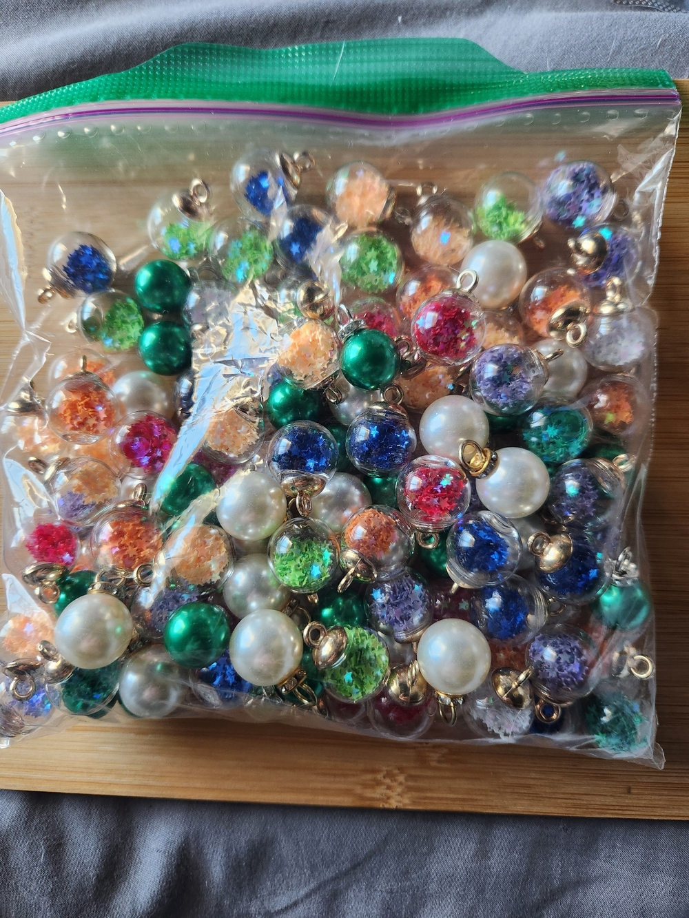 Assorted Glass Globe and Pearl Charm Mix Shaker Beads Onky Charms